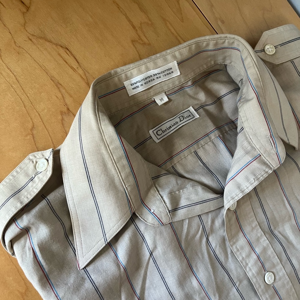CHRISTIAN DIOR | Vintage Striped Button-Up Shirt with Shoulder Epaulettes